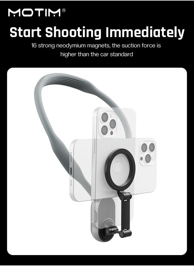 Motim Magnetic Neck Phones Mount, Neck Cell Phone Holder, Hanging on Neck POV/Vlog Selfie Mount Hand Free, Necklace Phone Strap Mount Holder, Video Recording for iPhone 16/15/14/13/12 and Samsung/Huawei/Xiaomi Android Phones etc  - Image 3