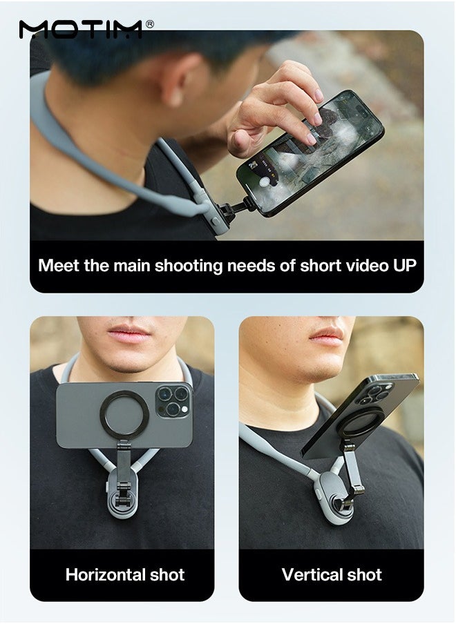 Motim Magnetic Neck Phones Mount, Neck Cell Phone Holder, Hanging on Neck POV/Vlog Selfie Mount Hand Free, Necklace Phone Strap Mount Holder, Video Recording for iPhone 16/15/14/13/12 and Samsung/Huawei/Xiaomi Android Phones etc  - Image 4