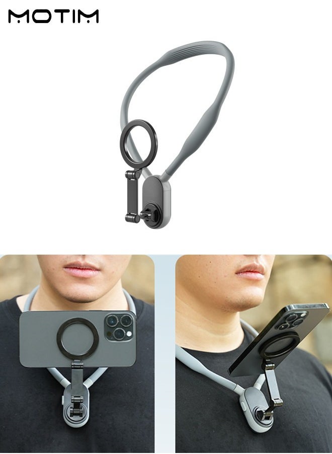 Motim Magnetic Neck Phones Mount, Neck Cell Phone Holder, Hanging on Neck POV/Vlog Selfie Mount Hand Free, Necklace Phone Strap Mount Holder, Video Recording for iPhone 16/15/14/13/12 and Samsung/Huawei/Xiaomi Android Phones etc  - Image 1