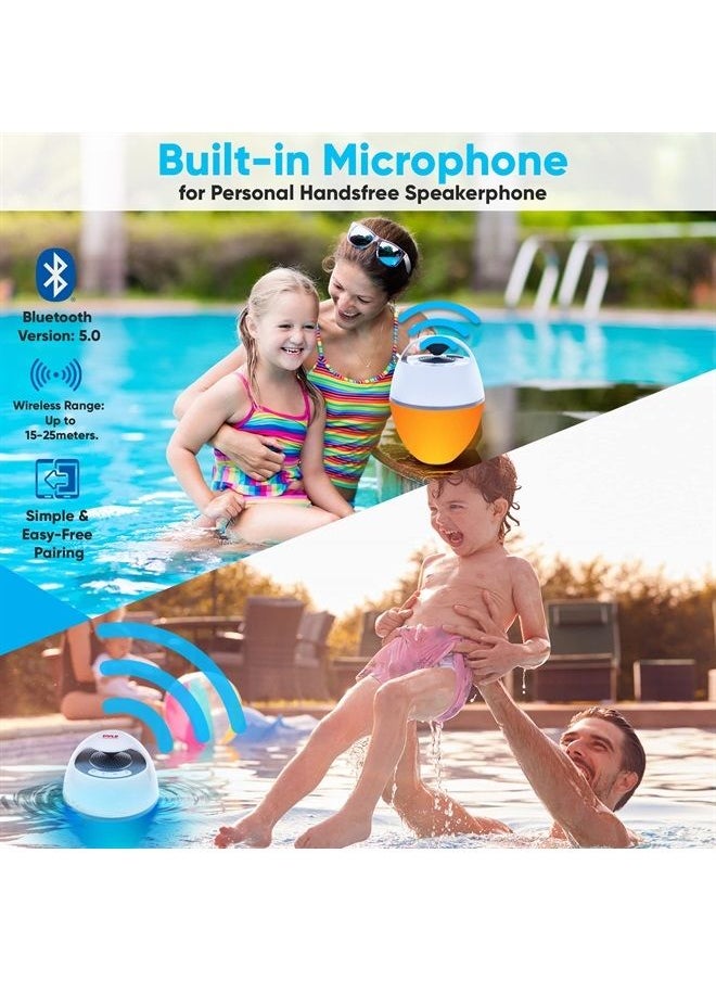 Pyle - Floating Pool Speaker with Lights, IP68 Waterproof Portable Bluetooth Speakers, Stereo Surround Sound Outdoor Wireless Speaker for Pool Beach Shower Hot Tub Travel, 50 ft Range, USB Rechargeable - Image 1