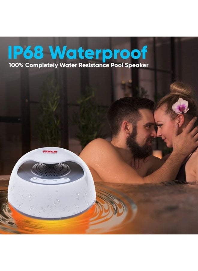 Pyle - Floating Pool Speaker with Lights, IP68 Waterproof Portable Bluetooth Speakers, Stereo Surround Sound Outdoor Wireless Speaker for Pool Beach Shower Hot Tub Travel, 50 ft Range, USB Rechargeable - Image 1