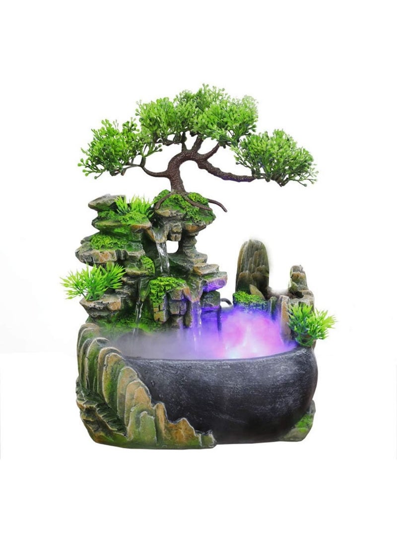 سونسر نافورة مياه داخلية، نوافير وشلالات مائية داخلية مع إضاءة LED ملونة ومفتاح تشغيل/إيقاف، نافورة صغيرة منضدية ذات تيار صخري وديكور شلال منضدي للمكتب المنزلي - Image 1