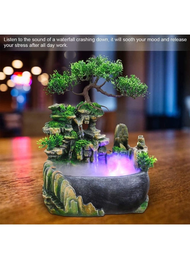 سونسر نافورة مياه داخلية، نوافير وشلالات مائية داخلية مع إضاءة LED ملونة ومفتاح تشغيل/إيقاف، نافورة صغيرة منضدية ذات تيار صخري وديكور شلال منضدي للمكتب المنزلي - Image 4