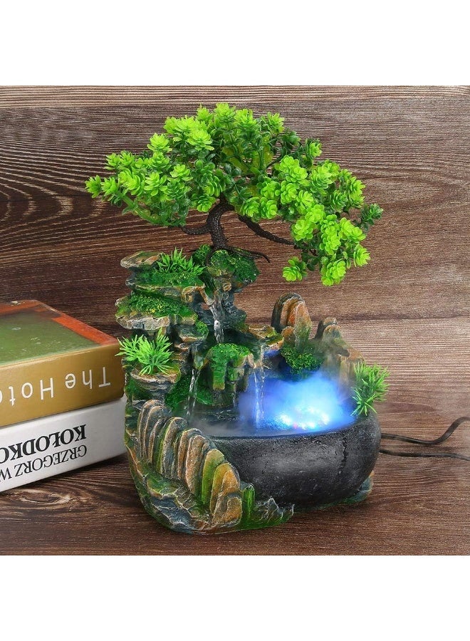 سونسر نافورة مياه داخلية، نوافير وشلالات مائية داخلية مع إضاءة LED ملونة ومفتاح تشغيل/إيقاف، نافورة صغيرة منضدية ذات تيار صخري وديكور شلال منضدي للمكتب المنزلي - Image 5