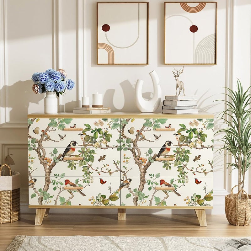 Nukofal Vintage Bird Peel and Stick Wallpaper Floral Birds Contact Paper 16.9inch x 118.1inch Butterflies Leaf Wallpaper Peel and Stick Self Adhesive Removable Wall Paper for Bathroom Wall Decor - Image 3