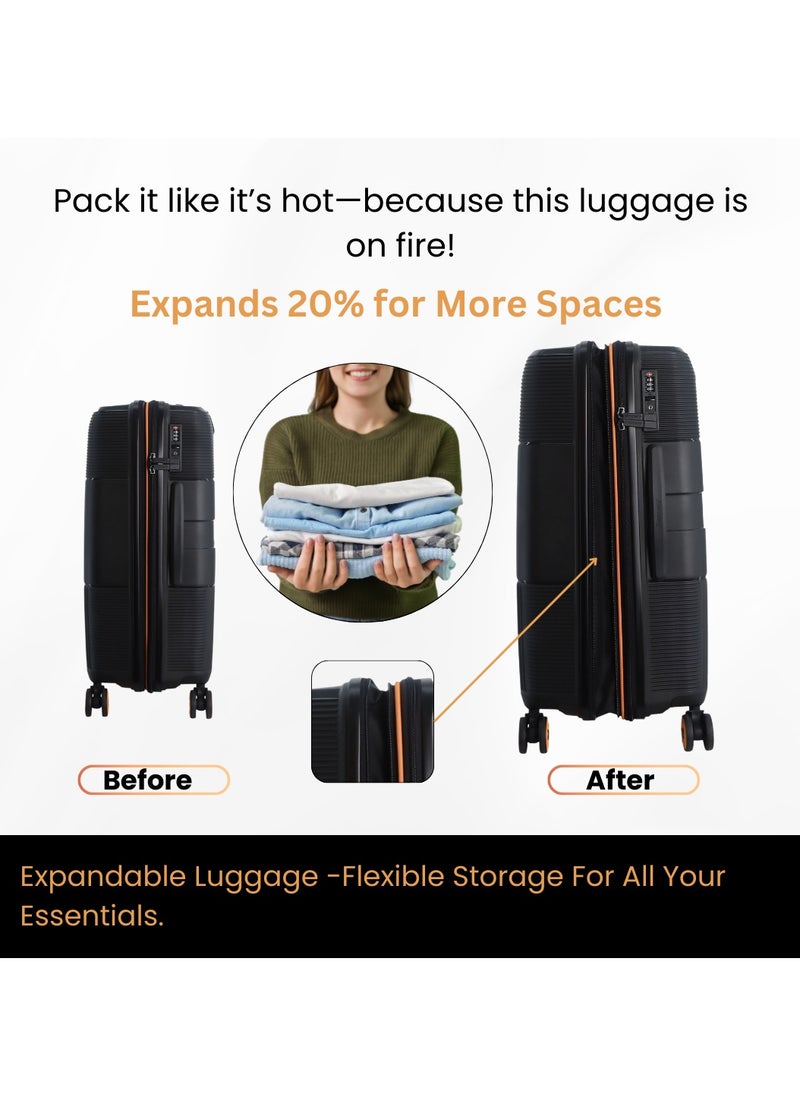 Discovery - Discovery Trails Check-In Large PP Hardside Luggage Black, Durable Expandable Unbreakable Double Zip Lightweight Travel Bag 4 Double Wheel TSA Lock 30 Inch Suitcase Trolley Bag. - Image 1