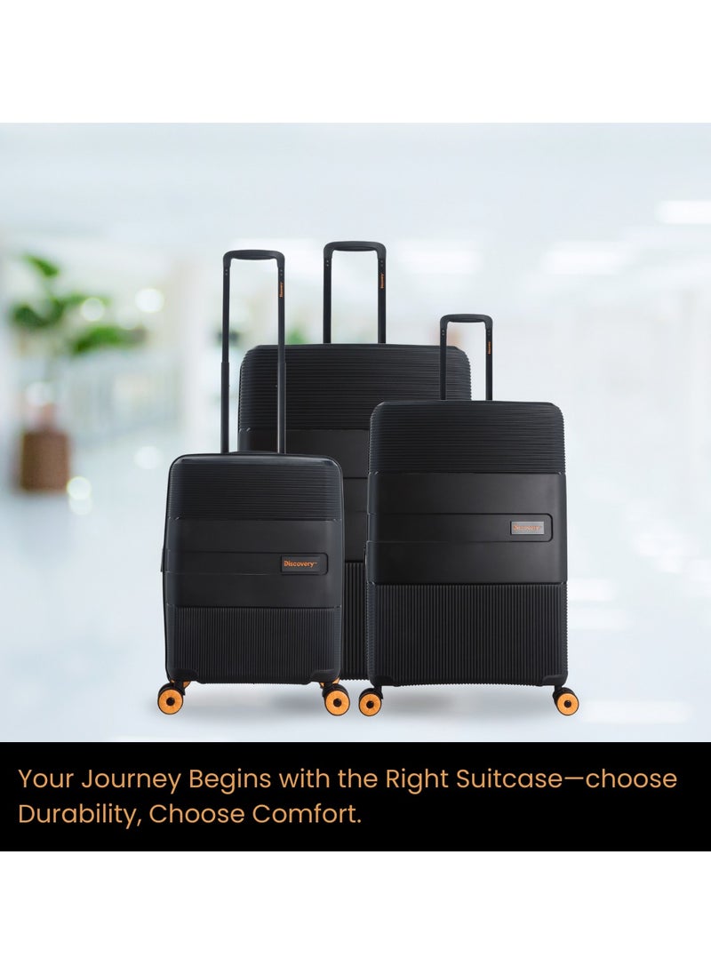 Discovery - Discovery Trails Check-In Large PP Hardside Luggage Black, Durable Expandable Unbreakable Double Zip Lightweight Travel Bag 4 Double Wheel TSA Lock 30 Inch Suitcase Trolley Bag. - Image 1