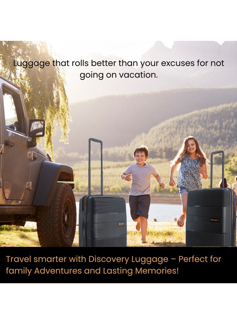 Discovery - Discovery Trails Check-In Large PP Hardside Luggage Black, Durable Expandable Unbreakable Double Zip Lightweight Travel Bag 4 Double Wheel TSA Lock 30 Inch Suitcase Trolley Bag. - Image 1