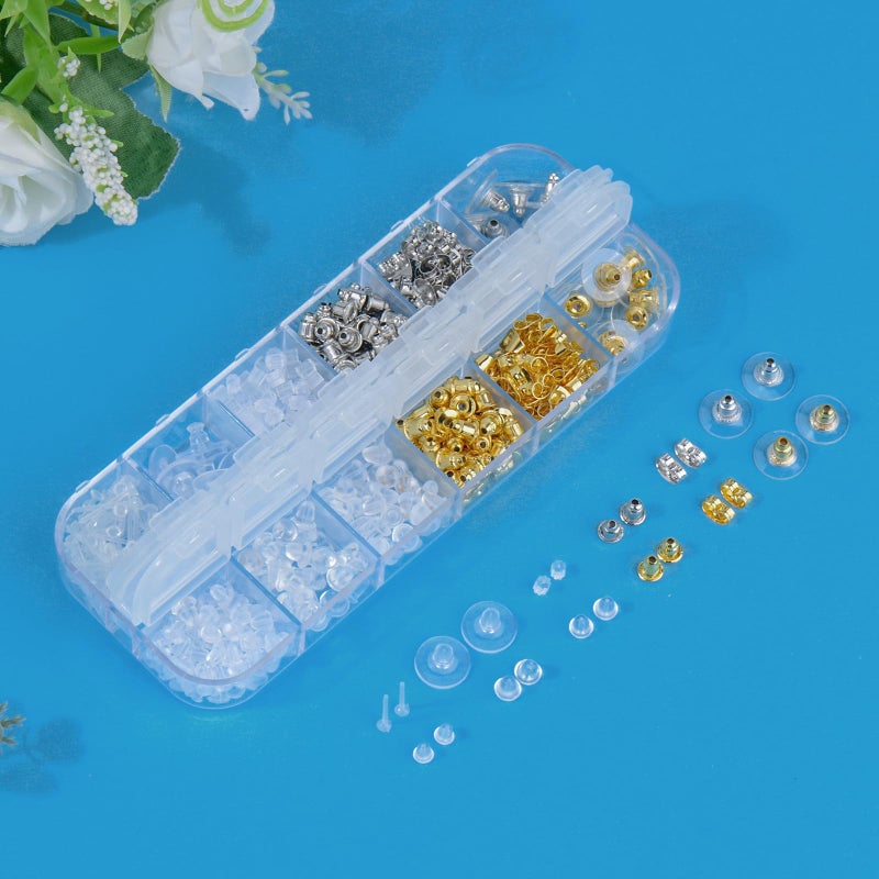 DSOMHZ 12 Styles Silicone Earring Backs for Studs/Droopy Ears/Heavy Earring, Clear Plastic Earrings 600Pcs Clear Soft Hypoallergenic Plastic Rubber Metal Backs Replacements Backings Clutch Stoppers - Image 2