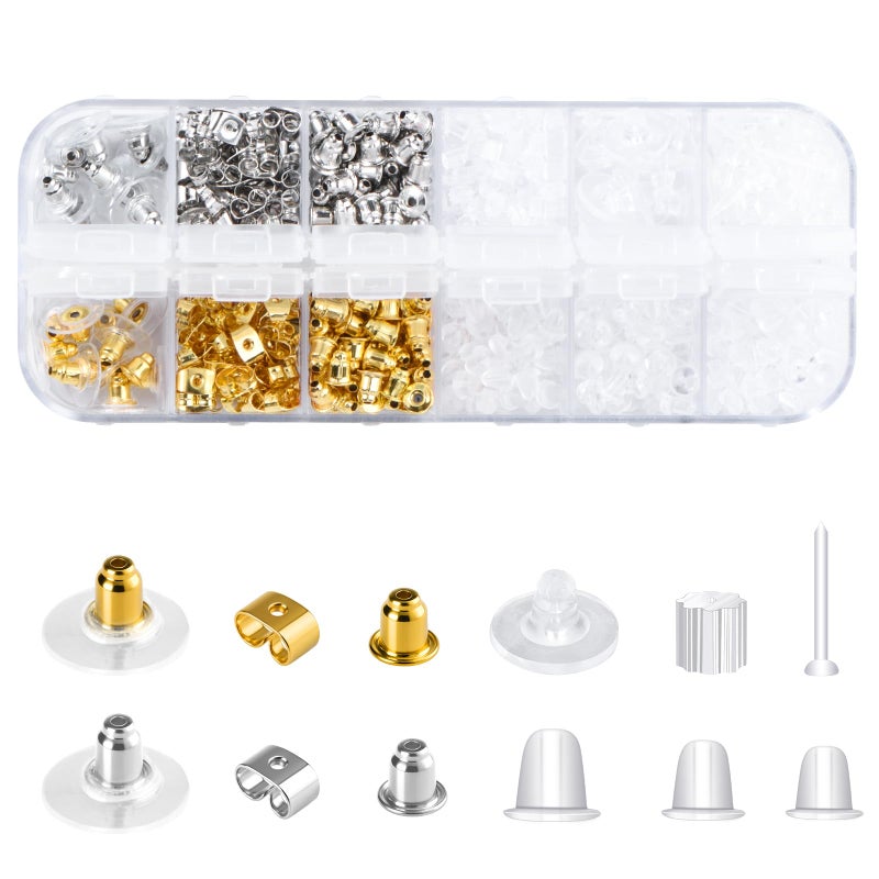 DSOMHZ 12 Styles Silicone Earring Backs for Studs/Droopy Ears/Heavy Earring, Clear Plastic Earrings 600Pcs Clear Soft Hypoallergenic Plastic Rubber Metal Backs Replacements Backings Clutch Stoppers - Image 1