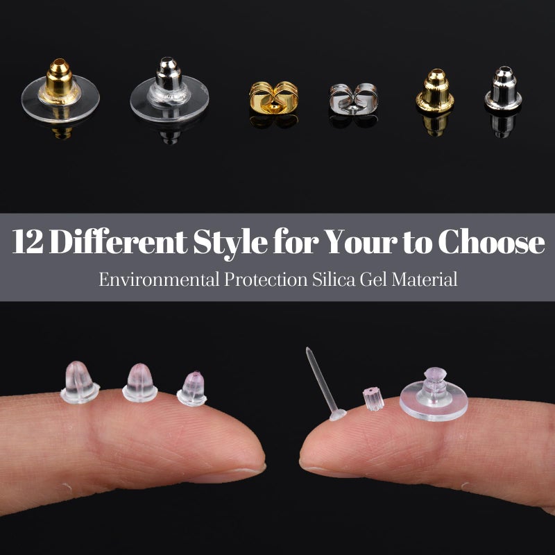 DSOMHZ 12 Styles Silicone Earring Backs for Studs/Droopy Ears/Heavy Earring, Clear Plastic Earrings 600Pcs Clear Soft Hypoallergenic Plastic Rubber Metal Backs Replacements Backings Clutch Stoppers - Image 3