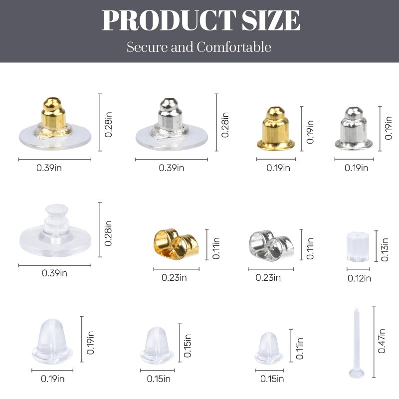 DSOMHZ 12 Styles Silicone Earring Backs for Studs/Droopy Ears/Heavy Earring, Clear Plastic Earrings 600Pcs Clear Soft Hypoallergenic Plastic Rubber Metal Backs Replacements Backings Clutch Stoppers - Image 5
