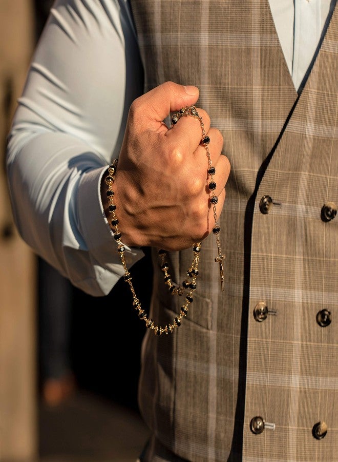 LIFETIME JEWELRY Gold Rosary Crucifix Necklace with Black Crystal Prayer Beads 24K Real Gold Plated - Image 2