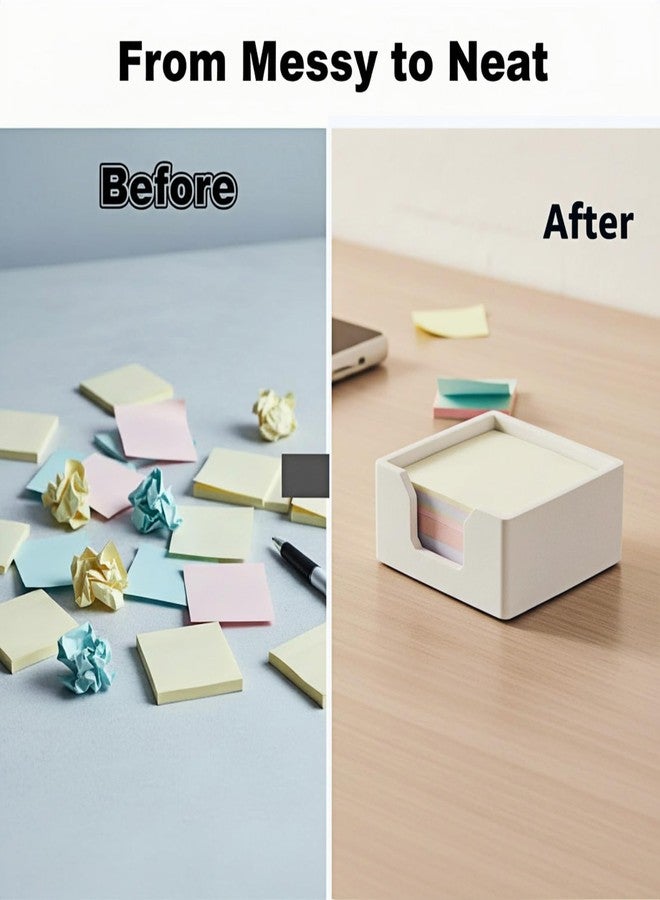 BAOHD Concrete Sticky Note Holder for 3x3″ Notes - Cement Self-Stick Note Memo Pad Holder Notepad Dispenser Organizer - Modern Desk Accessory for Office & Home, White - Image 3