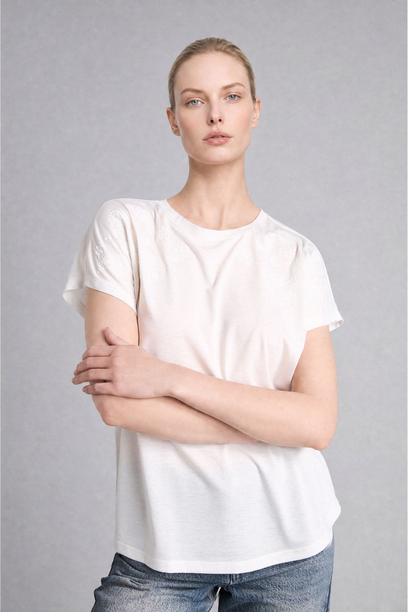 DeFacto Beige Woman Crew Neck Puff Print Short Sleeve T-Shirt Casual - Image 3