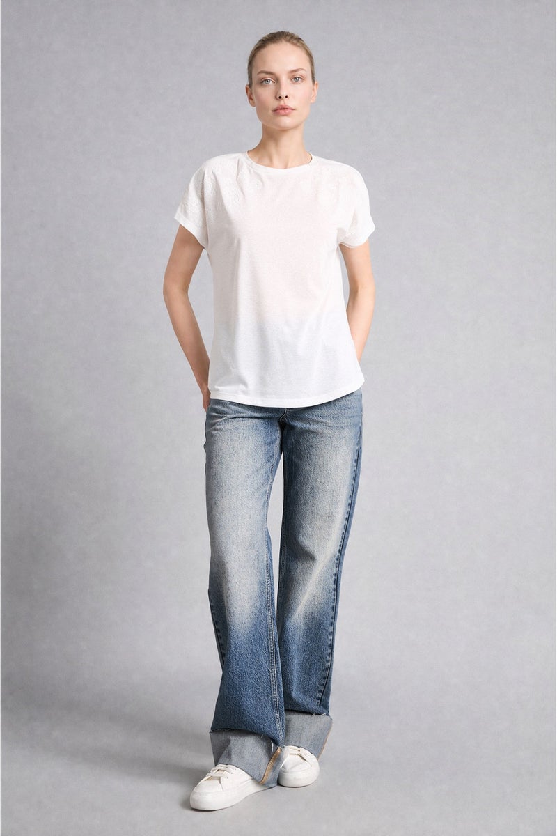 DeFacto Beige Woman Crew Neck Puff Print Short Sleeve T-Shirt Casual - Image 2