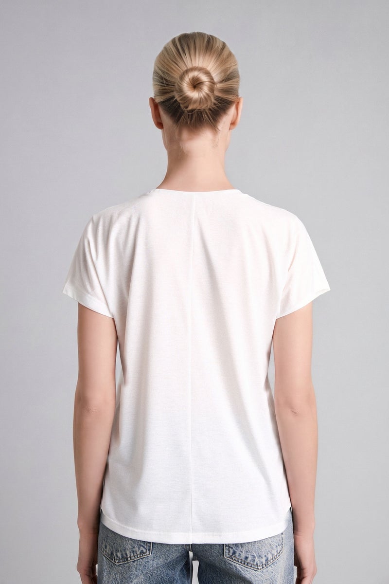 DeFacto Beige Woman Crew Neck Puff Print Short Sleeve T-Shirt Casual - Image 4