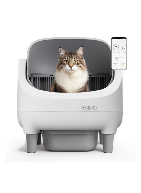 Self Cleaning Cat Litter Box Open Top Design, Smart App Controlled Automatic Litter Box for Multiple Cats Odor-Free Waste Disposal includes Trash Bags with Mat