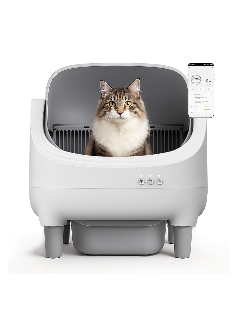 Wownect Self Cleaning Cat Litter Box Open Top Design, Smart App Controlled Automatic Litter Box for Multiple Cats Odor-Free Waste Disposal includes TrashBags - Image 1