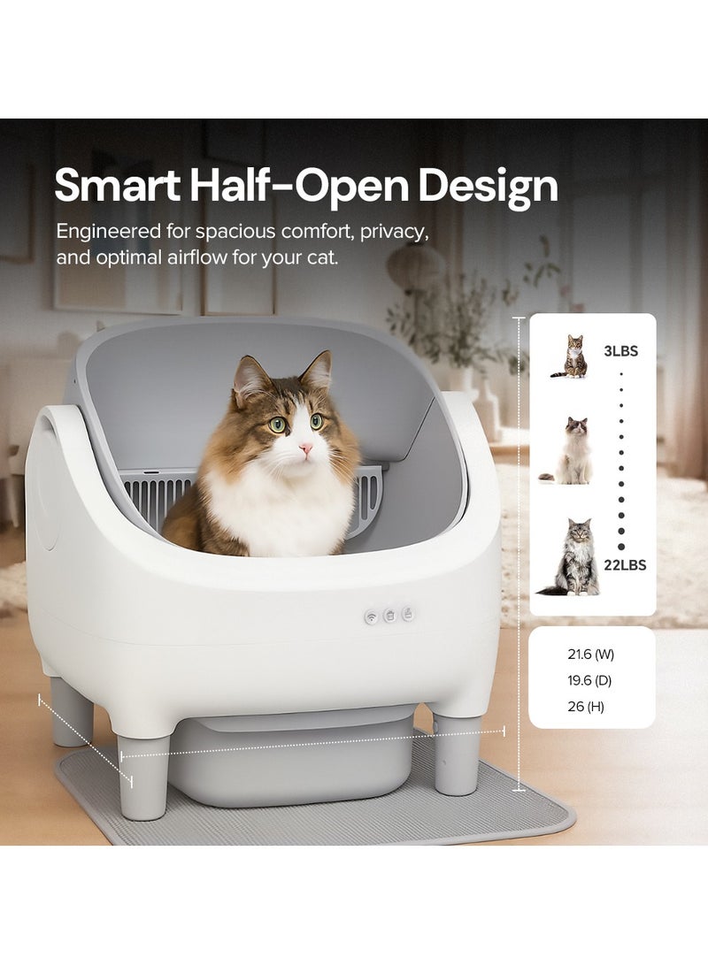 Wownect Self Cleaning Cat Litter Box Open Top Design, Smart App Controlled Automatic Litter Box for Multiple Cats Odor-Free Waste Disposal includes TrashBags - Image 2