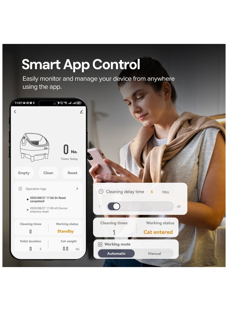 Wownect Self Cleaning Cat Litter Box Open Top Design, Smart App Controlled Automatic Litter Box for Multiple Cats Odor-Free Waste Disposal includes TrashBags - Image 5