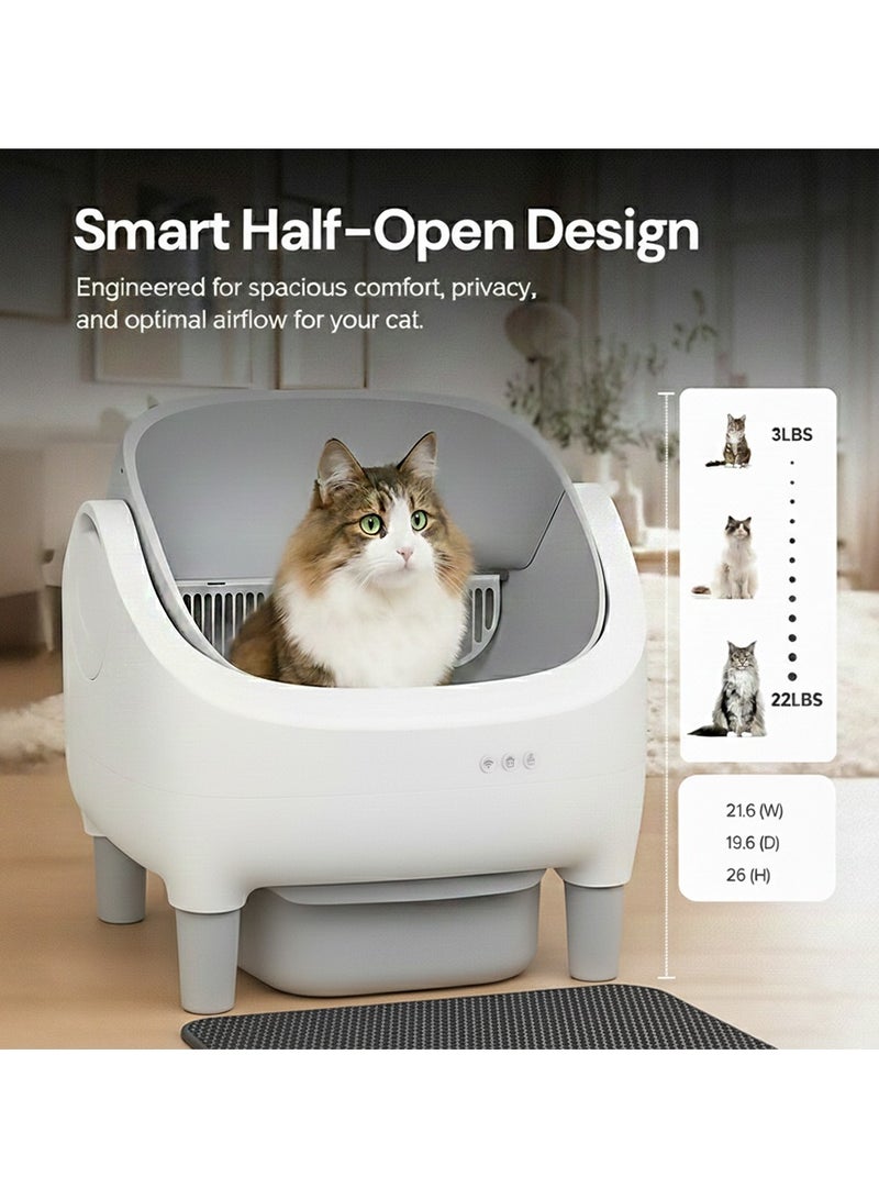 Wownect Self Cleaning Cat Litter Box Open Top Design, Smart App Controlled Automatic Litter Box for Multiple Cats Odor-Free Waste Disposal includes Trash Bags with Mat - Image 2