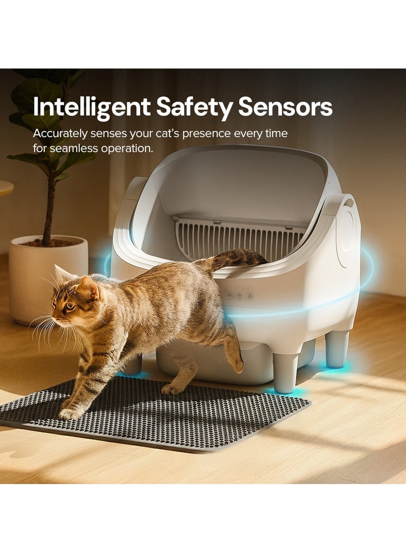 Wownect Self Cleaning Cat Litter Box Open Top Design, Smart App Controlled Automatic Litter Box for Multiple Cats Odor-Free Waste Disposal includes Trash Bags with Mat - Image 3