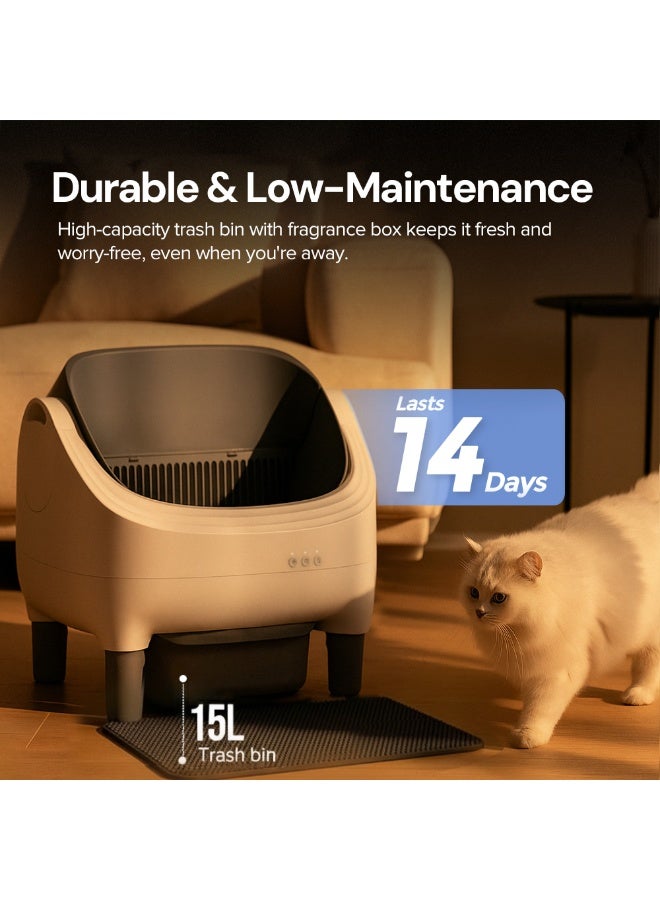 Wownect Self Cleaning Cat Litter Box Open Top Design, Smart App Controlled Automatic Litter Box for Multiple Cats Odor-Free Waste Disposal includes Trash Bags with Mat - Image 4