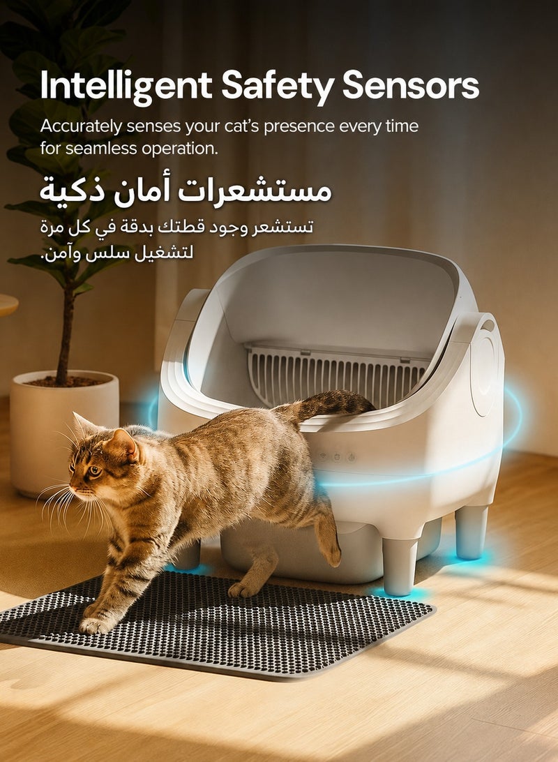 Wownect Self Cleaning Cat Litter Box Open Top Design, Smart App Controlled Automatic Litter Box for Multiple Cats Odor-Free Waste Disposal includes Trash Bags with Mat - Image 3