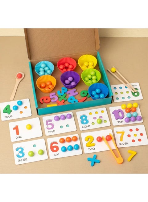 Math Learning Toy for Toddlers & Kids (3-6 Yrs) | Number Counting, Color Sorting, & Fine Motor Skills Practice | Educational Stem Activity Game with Beads, Tongs, & Cards