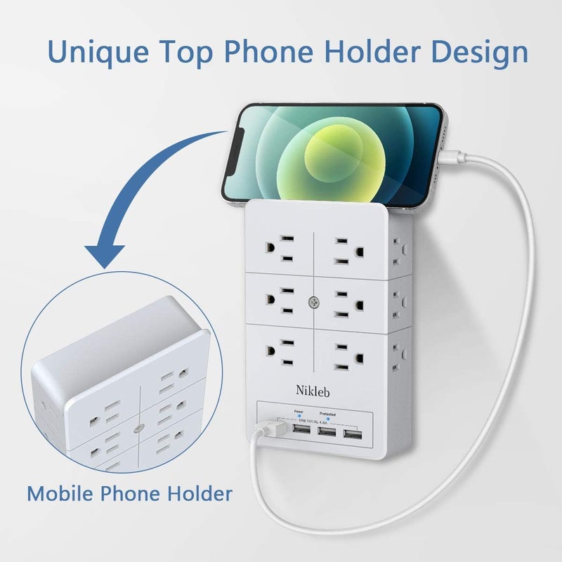 Nikleb Surge Protector 2-Pack, Multi Outlet Plug with 4 USB, Wall Charger Box Multiports Total 4.8A, Electrical Outlet Splitter, Plugs for Outlets Wall Mount, USB Power Adapter Low Profile - Image 3