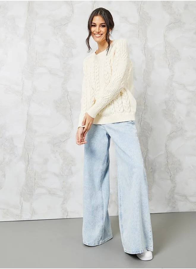 Styli Regular Fit Cable Knit Sweater