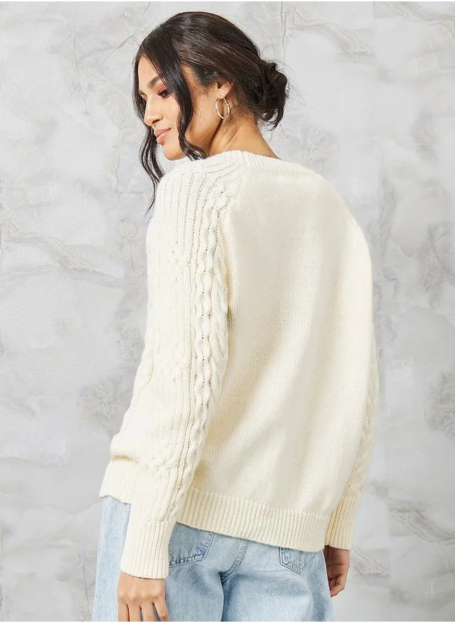Styli Regular Fit Cable Knit Sweater