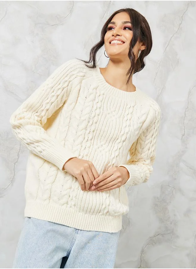 Styli Regular Fit Cable Knit Sweater