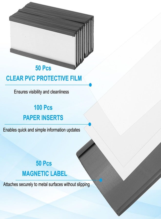 PATIKIL Magnetic Label Holder 2" x 0.7" with Paper Inserts, 50 Pcs C Channel Magnetic File Cabinet Labels Shelf Data Card Holder Signs for Metal Racks Shelves Whiteboard Tool Box - Image 3