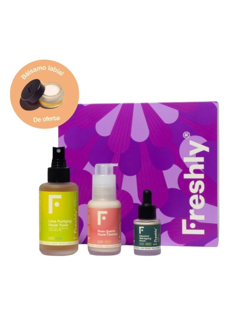 Freshly Freshly Bakuchiol Serum 15mL + Rose Quartz Cleanser 50mL + Lime Purifying Toner 100mL - Image 1