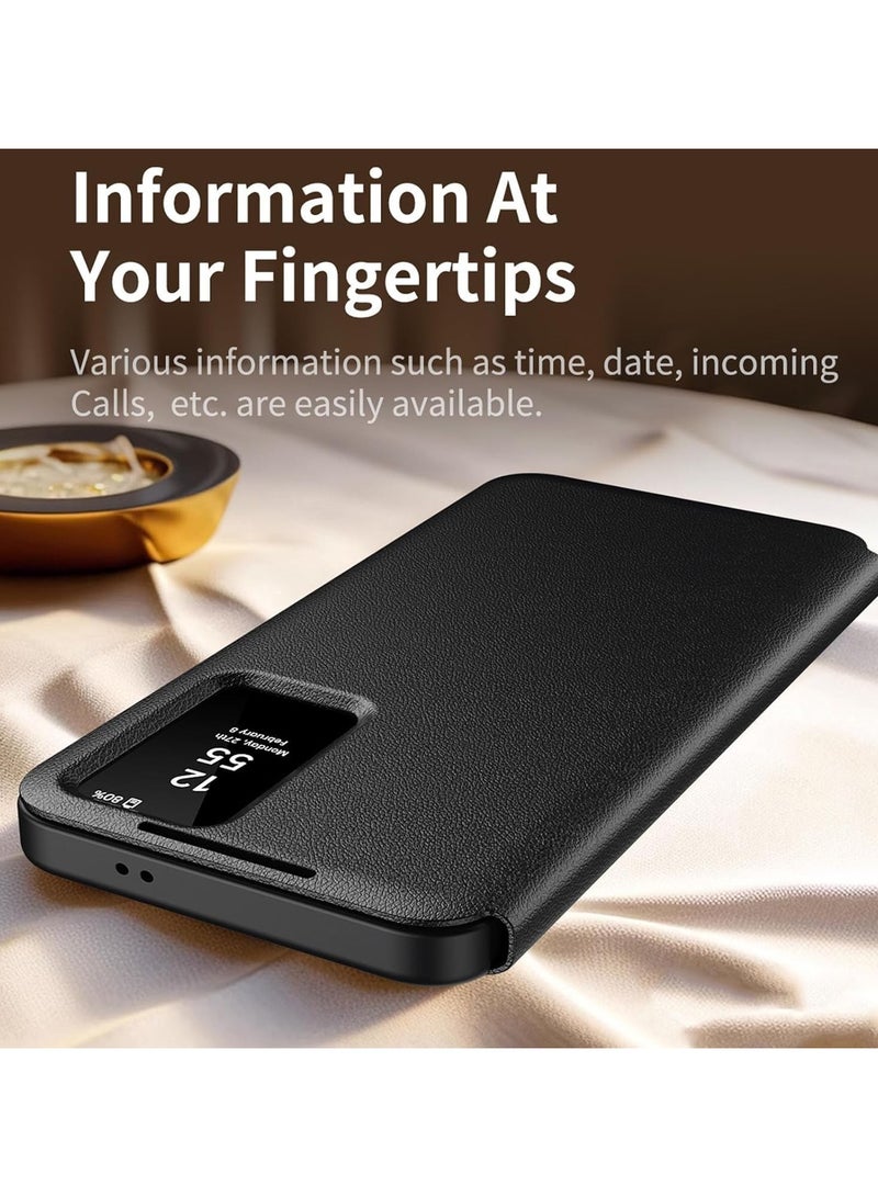 عام حافظة فلاب لجهاز Galaxy S25 Ultra 2025 - غطاء ذكي بنافذة مقاوم للصدمات من الجلد مع فتحة لبطاقات - Image 5