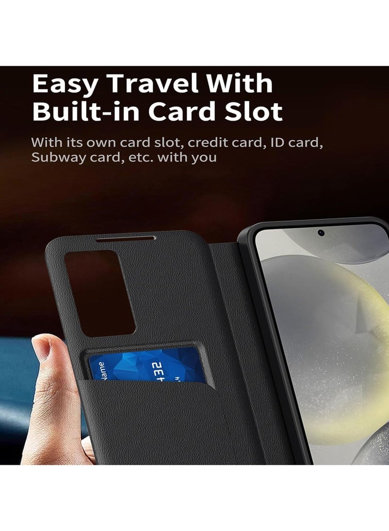 عام حافظة فلاب لجهاز Galaxy S25 Ultra 2025 - غطاء ذكي بنافذة مقاوم للصدمات من الجلد مع فتحة لبطاقات - Image 2