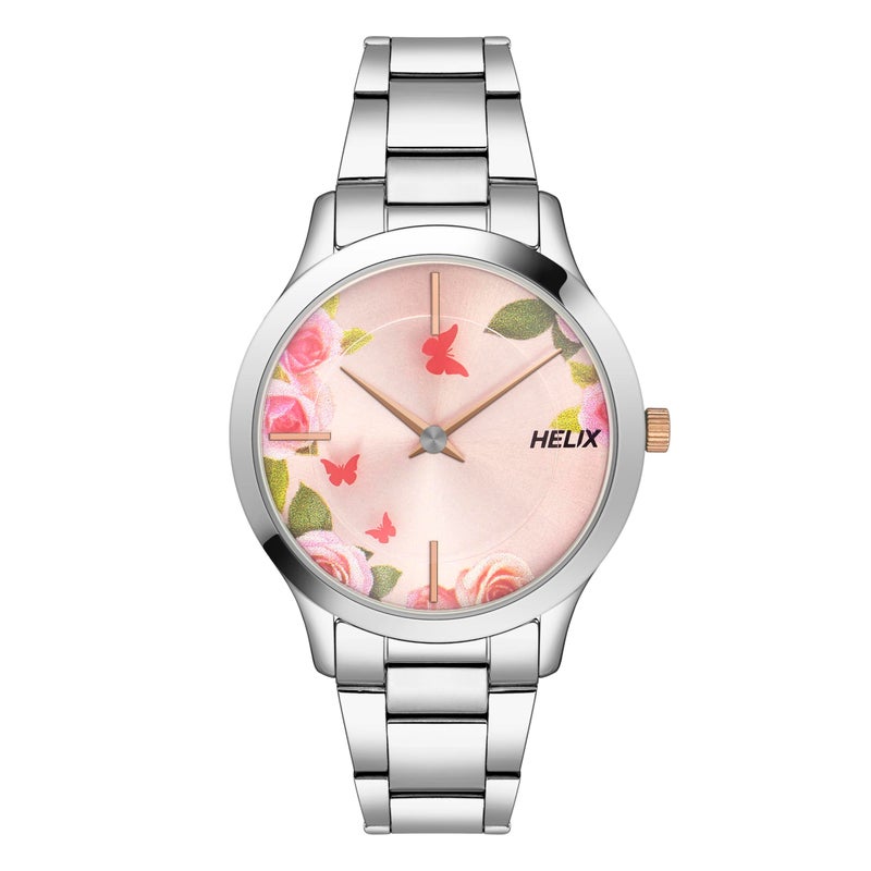 Helix by Timex Analog Watch for Women with Pink Round Dial & Silver Stainless Steel Bracelet Band Water Resistant Women's Wrist Watches - TW053HL06 - Image 4