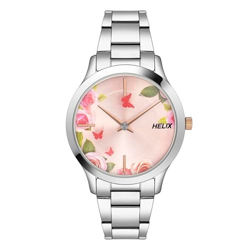 Helix by Timex Analog Watch for Women with Pink Round Dial & Silver Stainless Steel Bracelet Band Water Resistant Women's Wrist Watches - TW053HL06 - Image 1