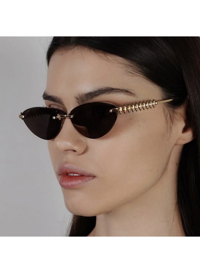 بينكو نظارات شمسية عصرية جديدة بإطار صغير، قابلة للتخصيص، حماية من الأشعة فوق البنفسجية، للجنسين، بتصميم عين القطة، مرصعة بمعدن، لون أسود. - Image 2