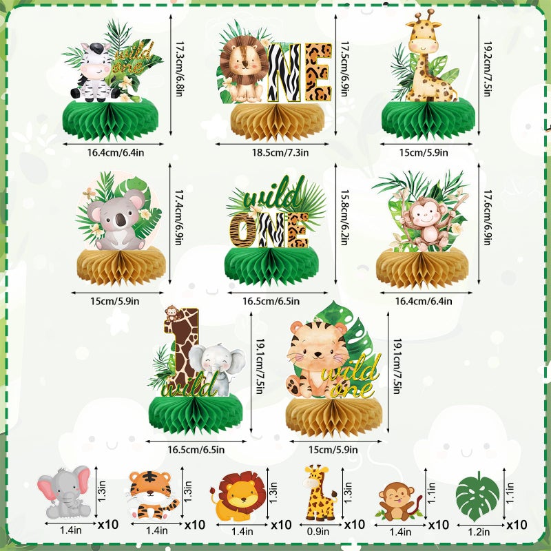 MOORAY Wild One Birthday Decorations Jungle Baby Shower Honeycomb Centerpieces for Boys and Girls,8 Pcs Safari Centerpieces and Confetti Table Decorations, Safari Jungle Animals Party Decor - Image 2