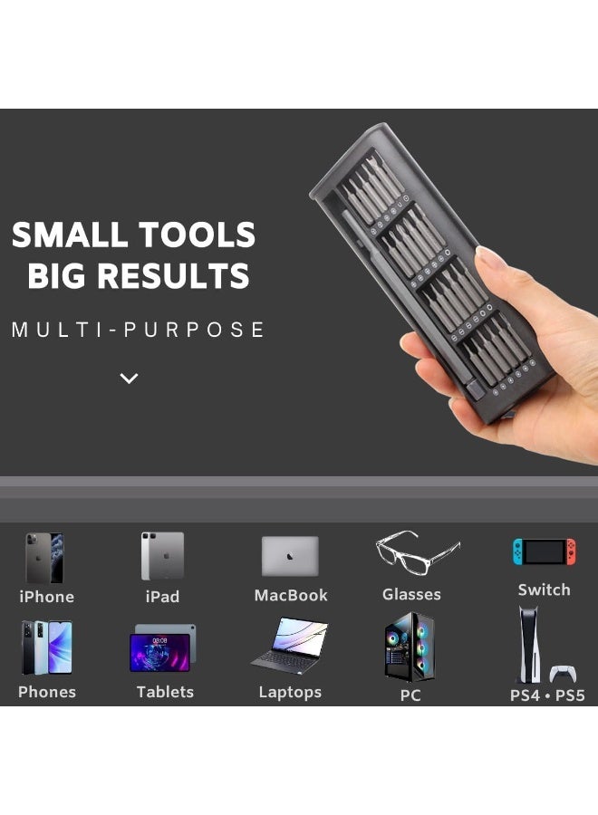مجموعة مفكات براغي، مفك براغي صغير دقيق 24 في 1، مجموعة رؤوس مفكات مغناطيسية مع طقم إصلاح من الألومنيوم، مناسبة للاستخدام في الأجهزة الإلكترونية والهواتف الذكية والساعات والنظارات وأجهزة الكمبيوتر الشخصية وأجهزة ماك بوك - Image 3