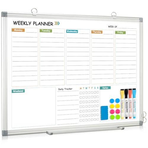 WALGLASS Weekly Dry Erase Calendar Whiteboard for Wall, 24" x 18" Double-Sided Weekly Planner White Board with Notes, Daily Tracker, Aluminum Framed Hanging & Wall Mount for Home, Office, School - Image 1