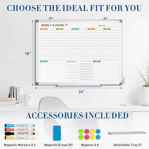 WALGLASS Weekly Dry Erase Calendar Whiteboard for Wall, 24" x 18" Double-Sided Weekly Planner White Board with Notes, Daily Tracker, Aluminum Framed Hanging & Wall Mount for Home, Office, School - Image 4