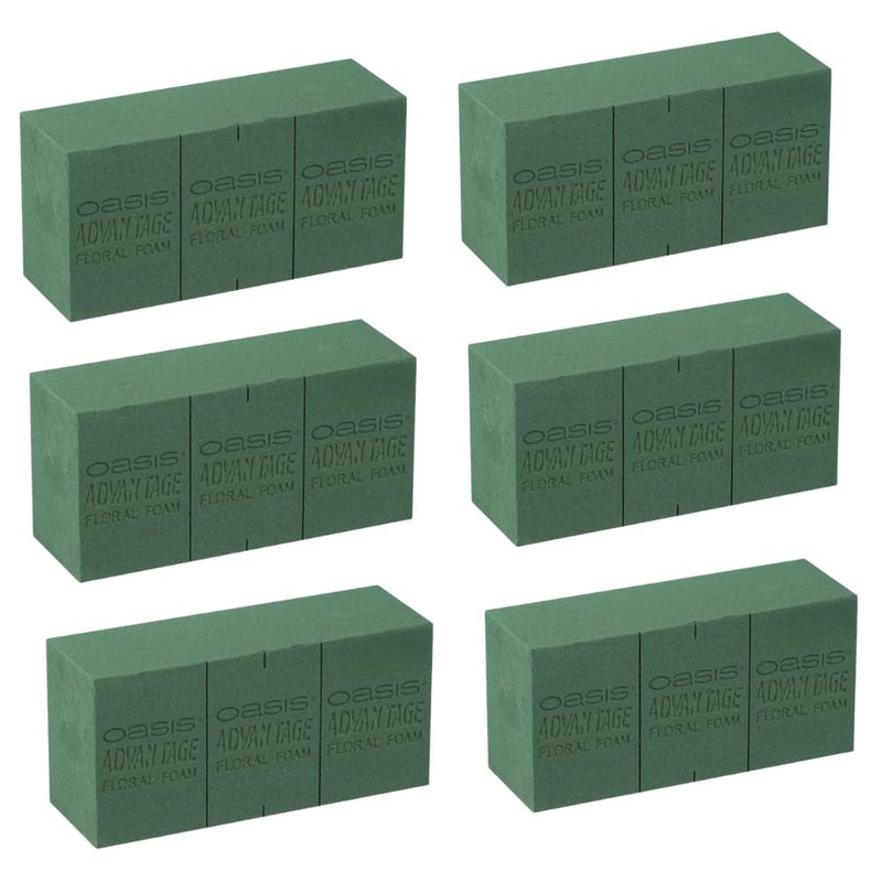 Oasis Pack of 6 Advantage Floral Foam Bricks | Green Florist Foam Blocks for Flower Arrangements in Home Décor, Weddings, Events, Festivals & More | Size 9 x 3 x 4 Inches - Image 1