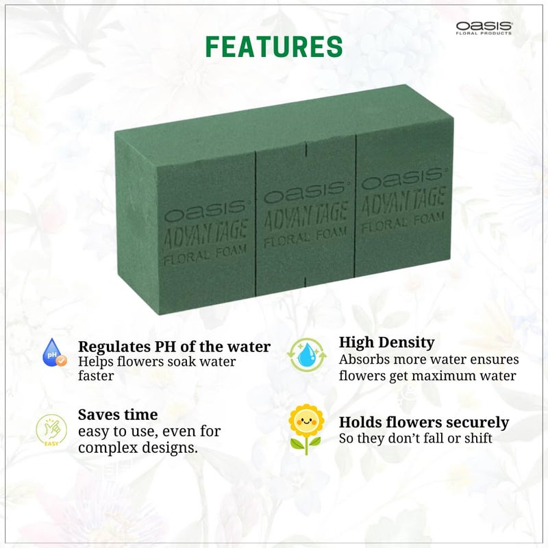 Oasis Pack of 6 Advantage Floral Foam Bricks | Green Florist Foam Blocks for Flower Arrangements in Home Décor, Weddings, Events, Festivals & More | Size 9 x 3 x 4 Inches - Image 4