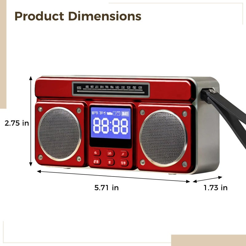 راديو FM صغير محمول قابل لإعادة الشحن مع USB لاسلكي وبطاقة TF وصوت HiFi للاستخدام في الهواء الطلق والحمام - Image 5