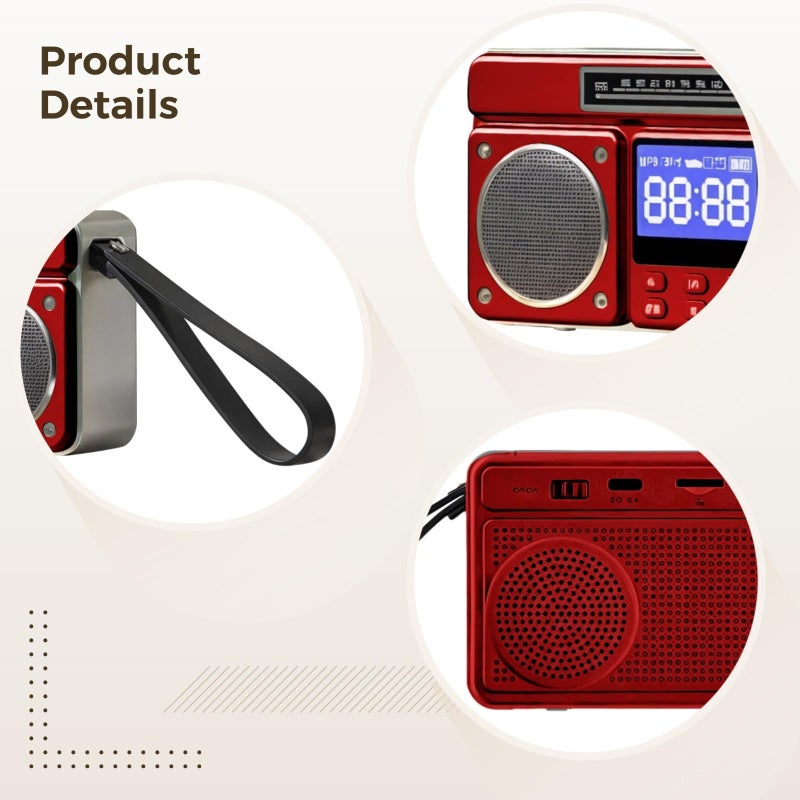 راديو FM صغير محمول قابل لإعادة الشحن مع USB لاسلكي وبطاقة TF وصوت HiFi للاستخدام في الهواء الطلق والحمام - Image 3