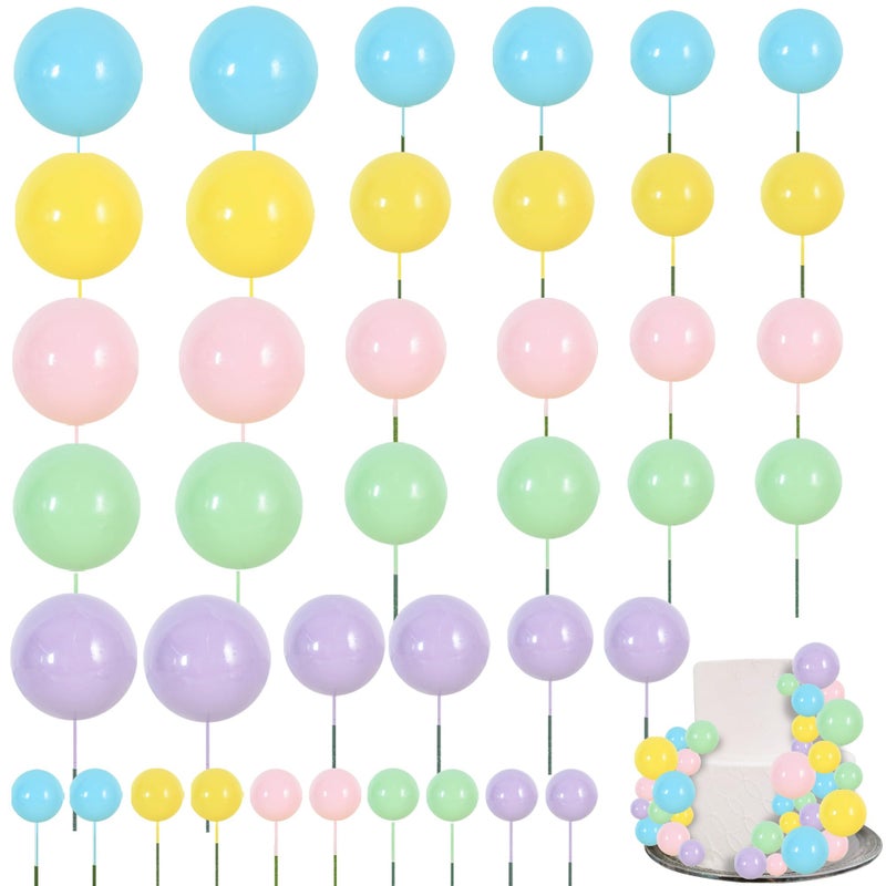 BEISHIDA 40 Pcs Foam Ball Cake Toppers with Sticks Mini Cake Decorations for Birthdays  Weddings  Baby Showers  DIY Baking Supplies  Anniversary Party (Pastel Color) - Image 1